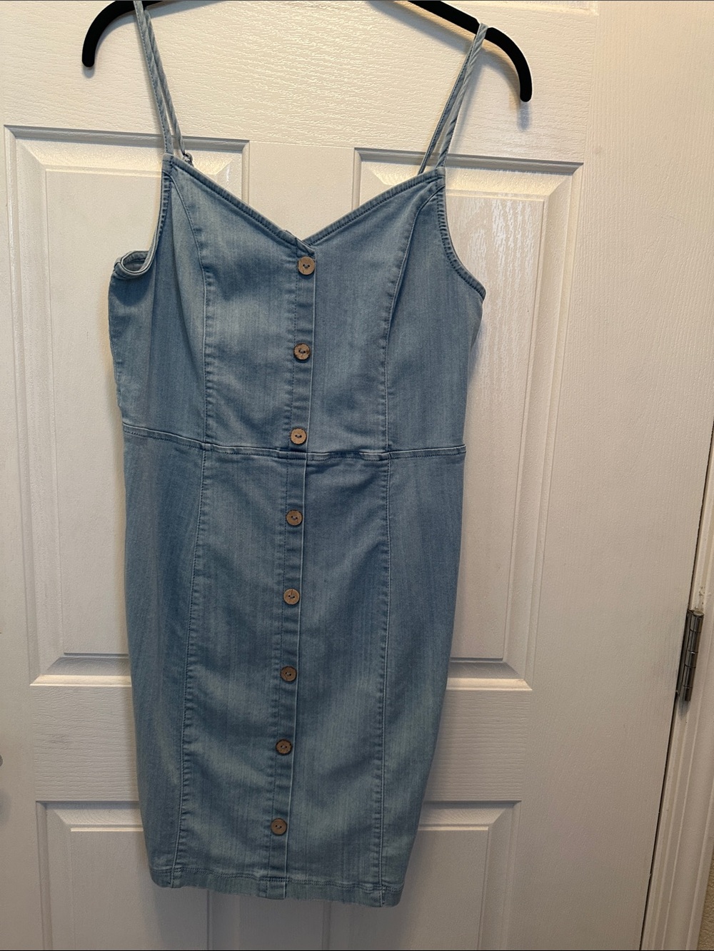 Light Blue Denim Faux Button-Front Mini Dress Stretches
